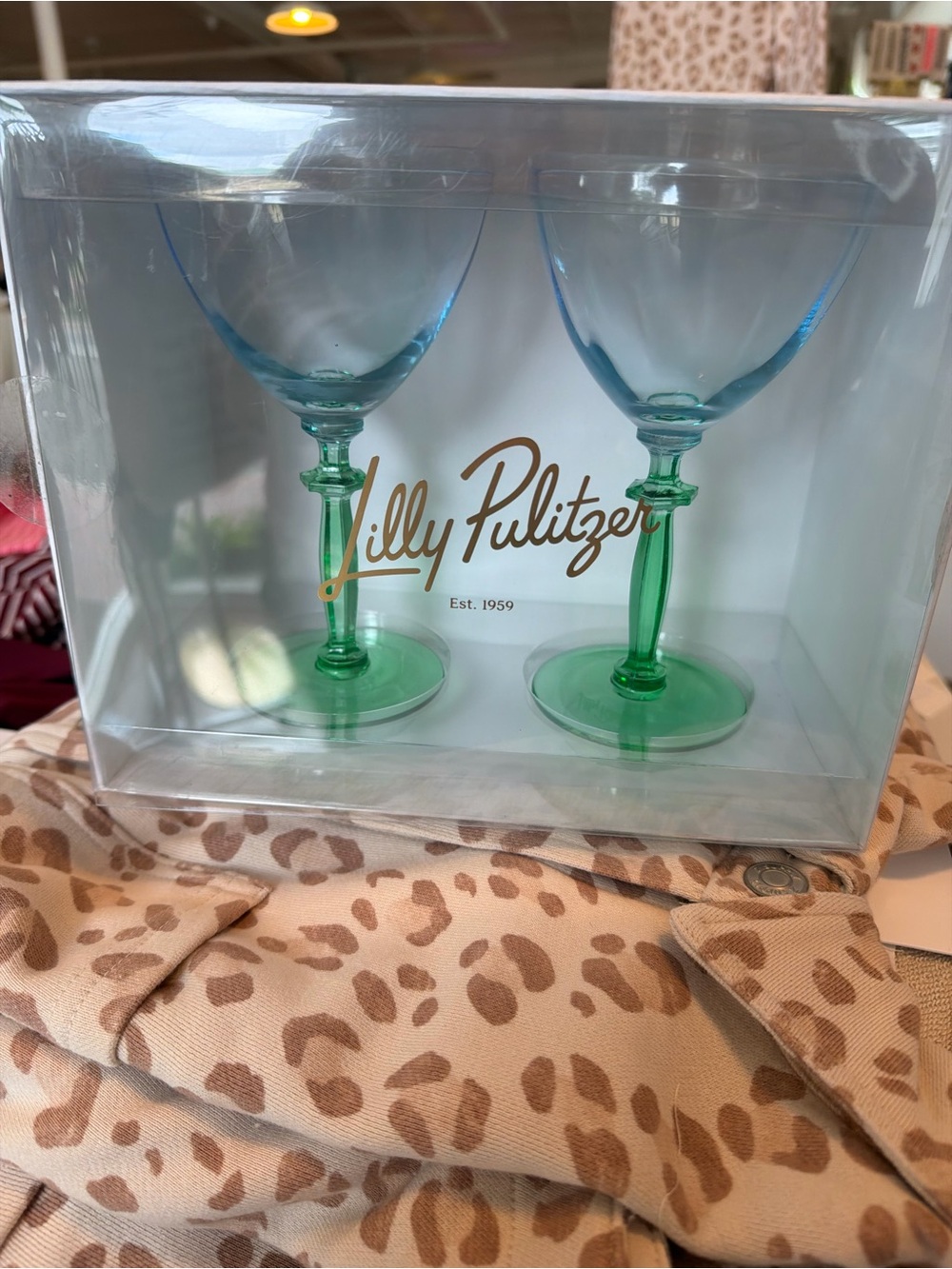 Lilly Pulitzer Hydrangea blue green wine glass, set of 2